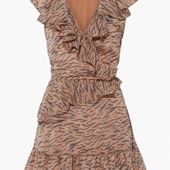 WALTER BAKER Shelly Wrap-Effect Ruffled Tiger-print Crepon Mini Dress - Picture 12 of 14